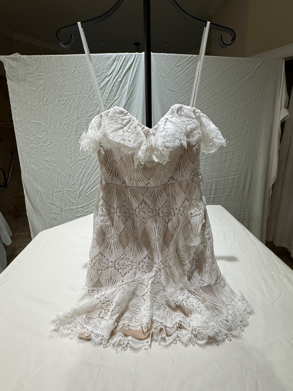 Selfie Leslie White Lace Slip Dress with Scalloped Trim